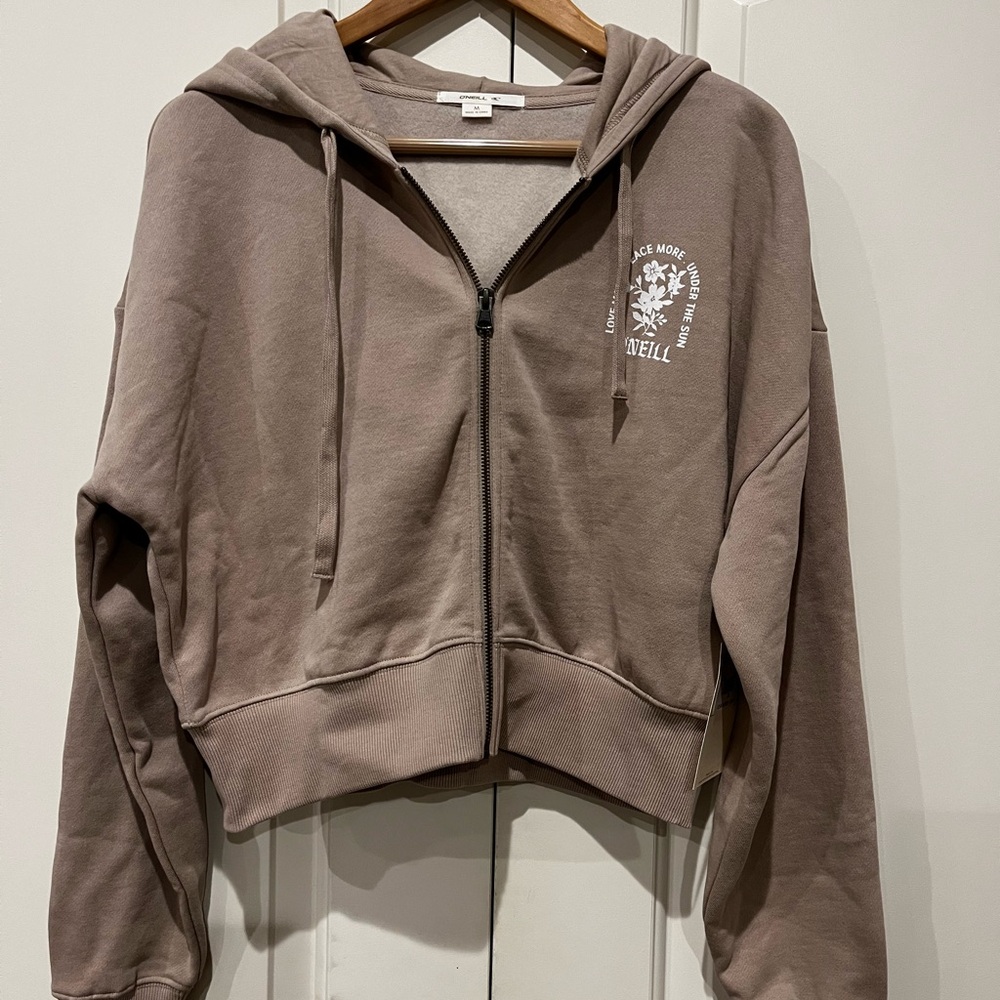 O'Neill Taupe Cropped Zip up Hoodie